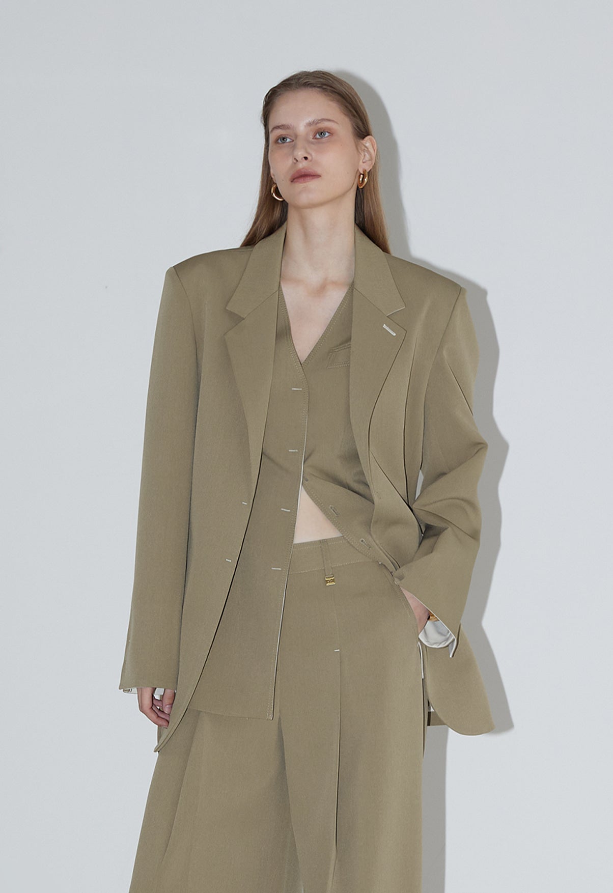 Ava Tailed Oversized Jacket-BEIGE