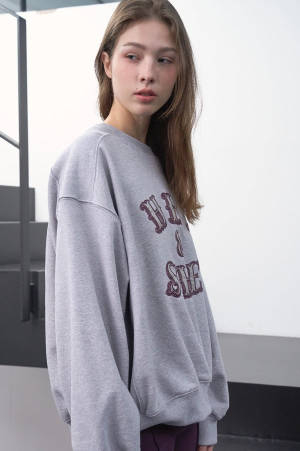 【HER&SHE 2025AW】Leather Mix Embroidered Sweatshirt