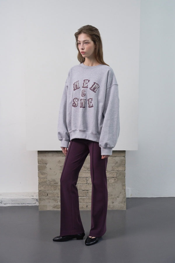 【HER&SHE 2025AW】Leather Mix Embroidered Sweatshirt