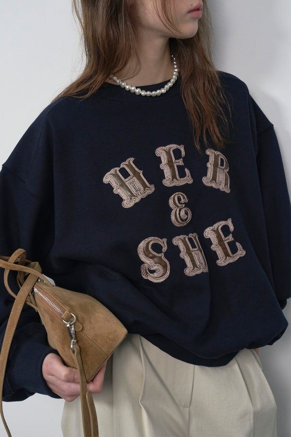 【HER&SHE 2025AW】Leather Mix Embroidered Sweatshirt
