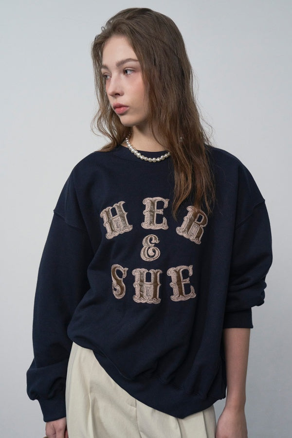 【HER&SHE 2025AW】Leather Mix Embroidered Sweatshirt