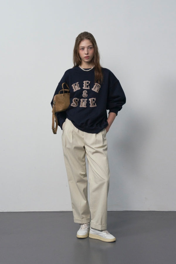 【HER&SHE 2025AW】Leather Mix Embroidered Sweatshirt