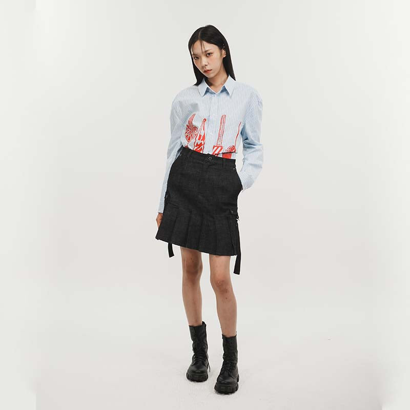 DENIM PLEATS SKIRT