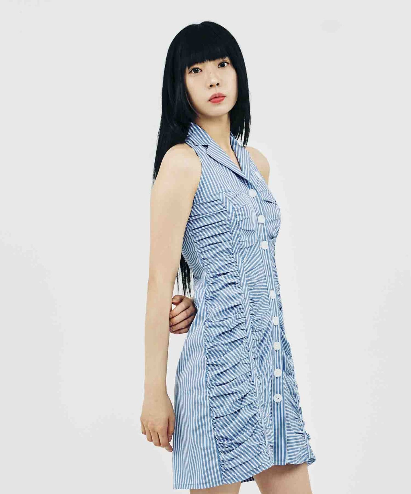 SHIRRING MINI DRESS_BLACK