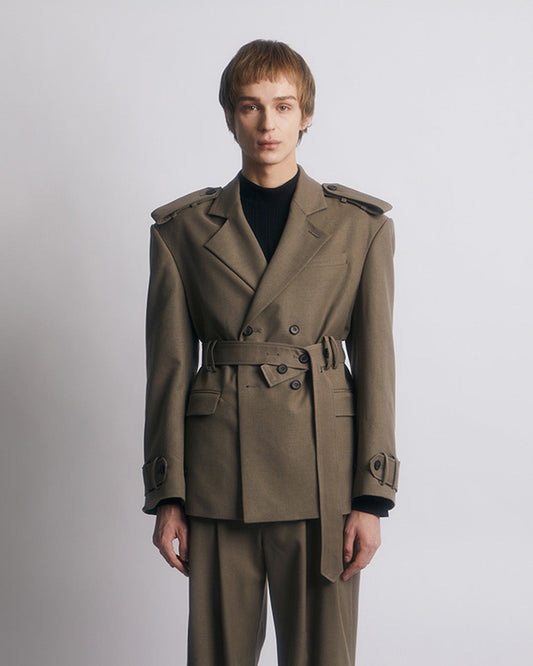 DOUBLE BREATED UTILITY TAILORED JACKET -KHAKI