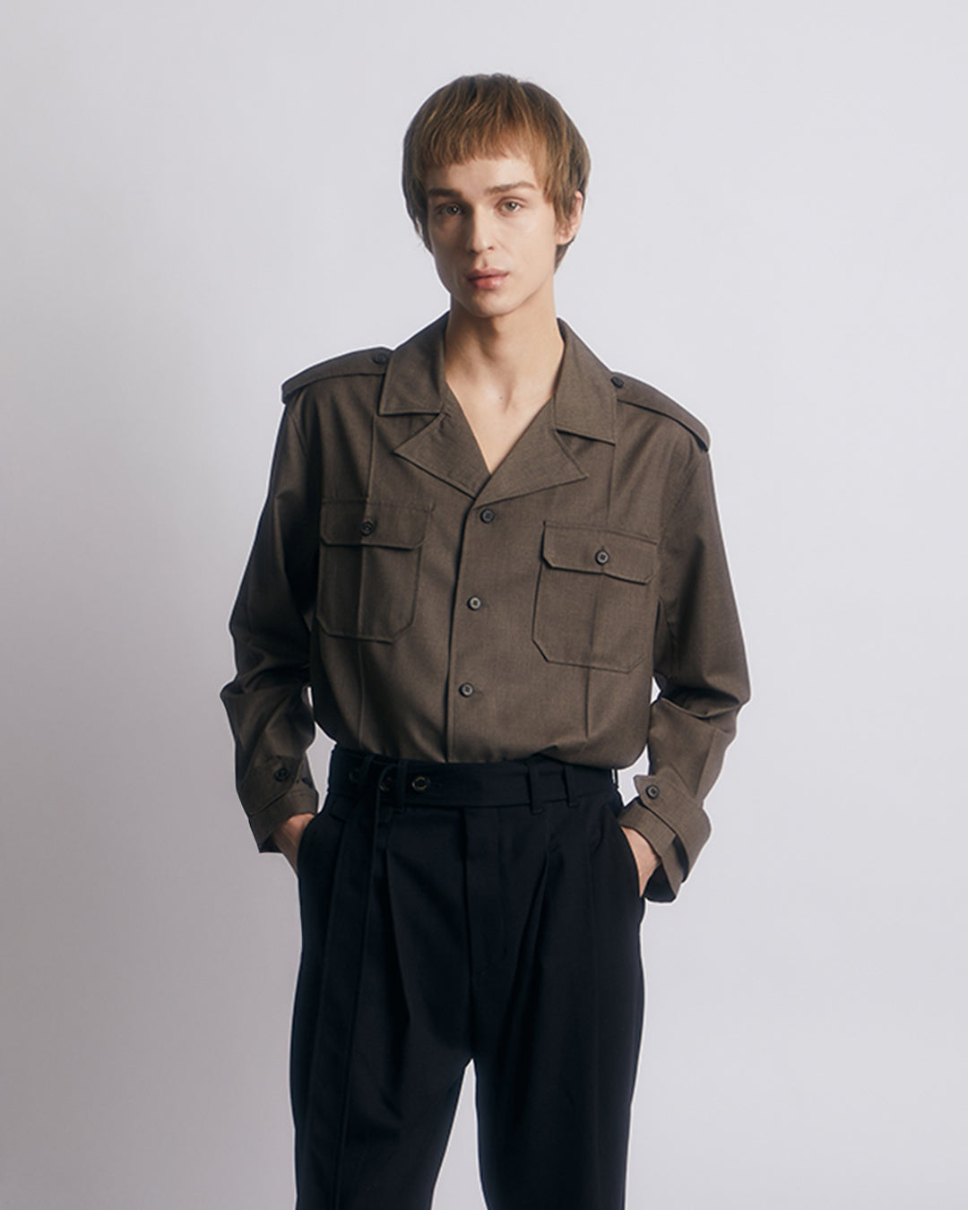 WOOL-BLEND HERITAGE UTILITY SHIRTS -BROWN