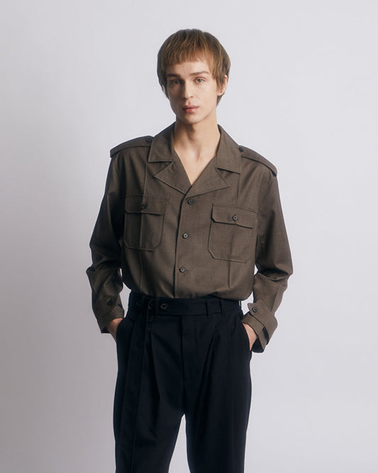 WOOL-BLEND HERITAGE UTILITY SHIRTS -BROWN