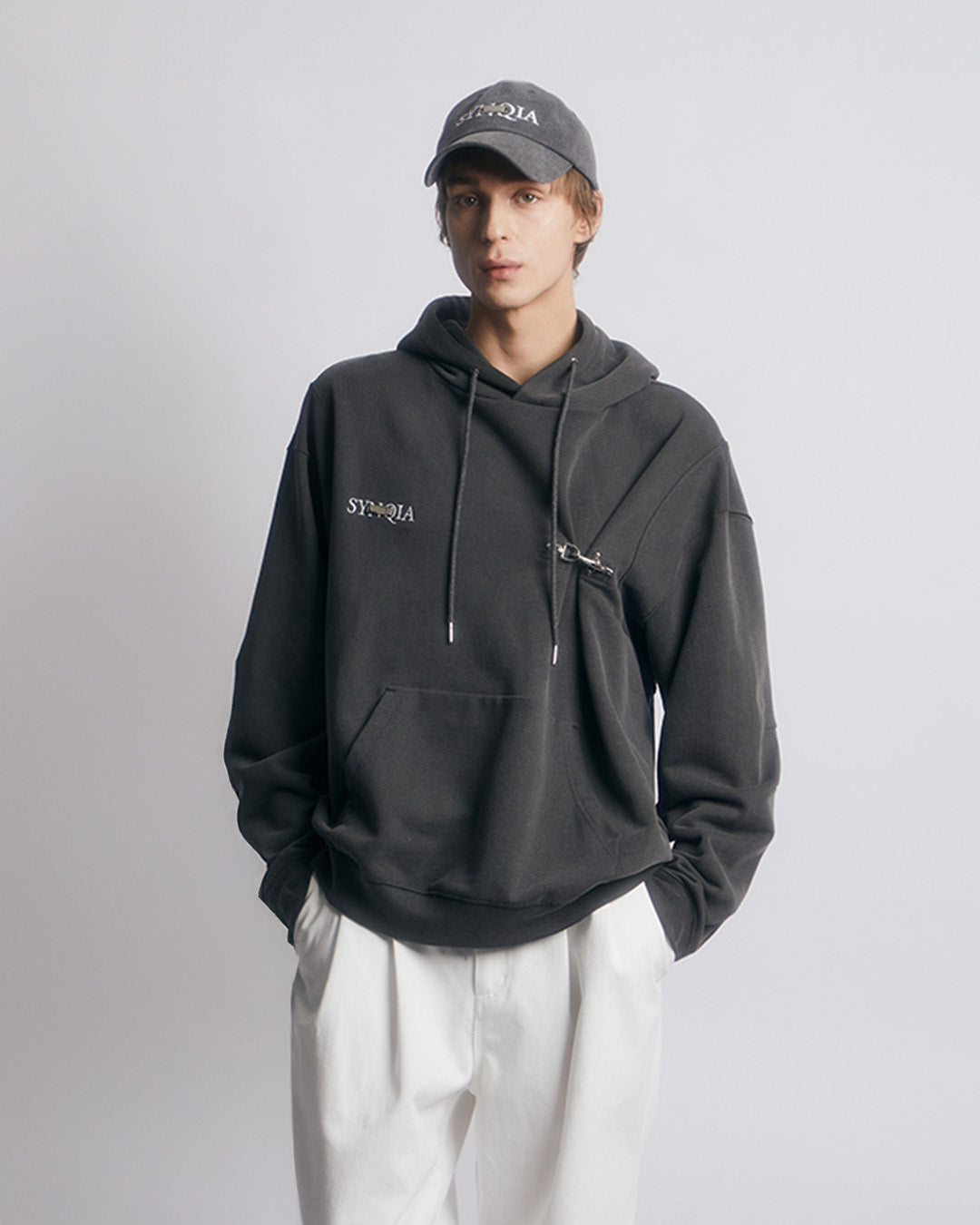 FIREMAN CLASP UNBALANCED HOODIE -GREY