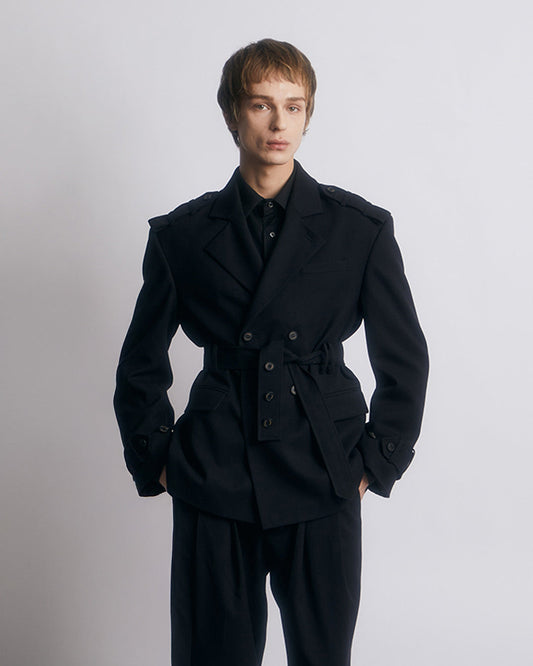 DOUBLE BREATED UTILITY TAILORED JACKET -BLACK