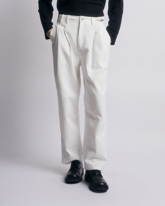FIREMAN CLASP TWO-TUCK PANTS -WHITE