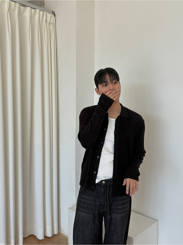 Light Knit Collar Cardigan Shirt