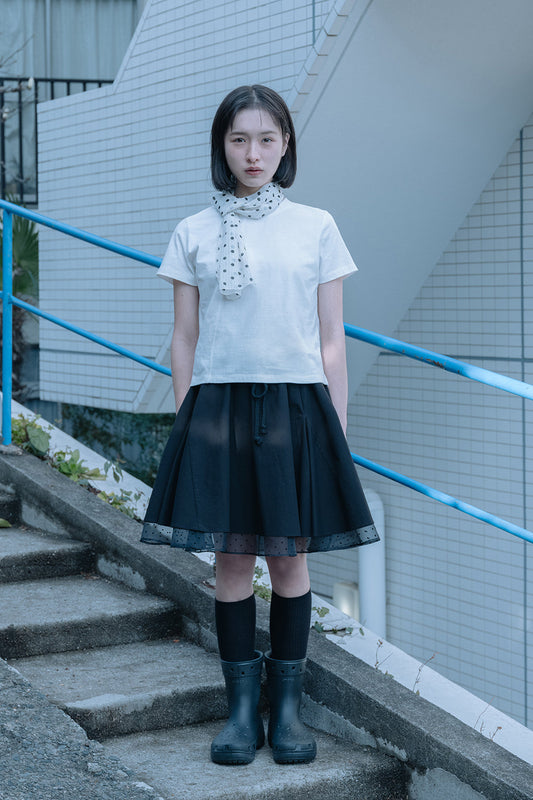 FLARE LAYERED BANDING SKIRT-BLACK