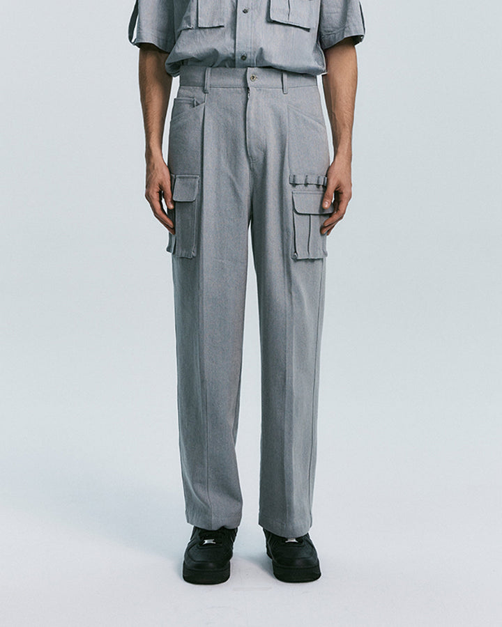 MULTI POCKET UTILITY TROUSER-BLUE