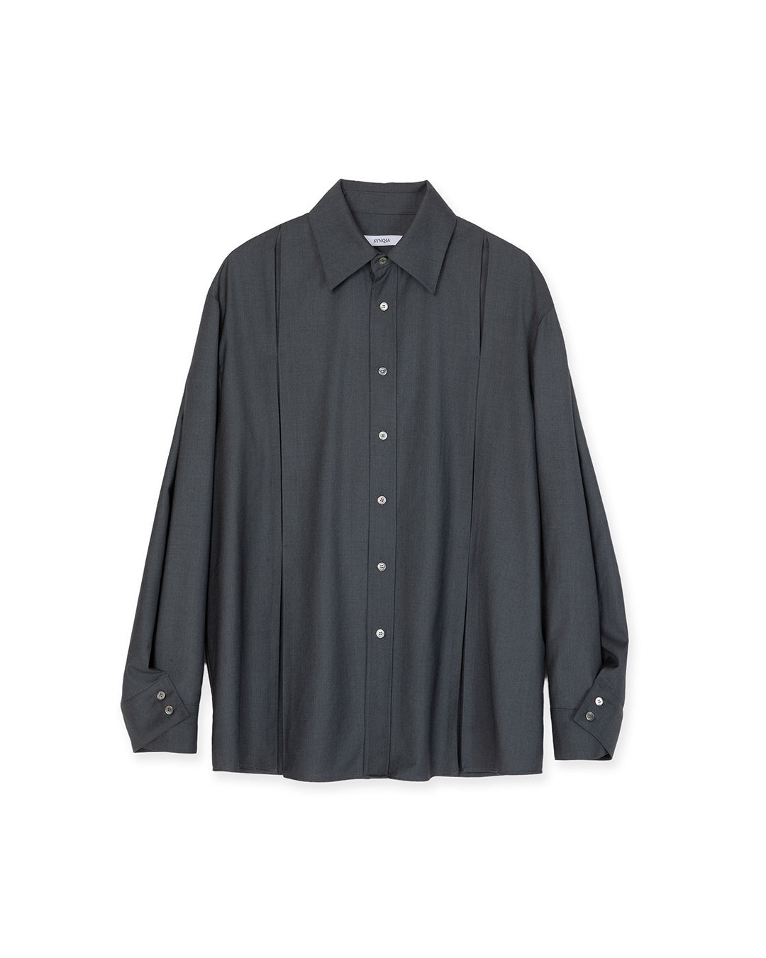 WOOL BLEND INVERTED PLEAT TAILORED SHIRTS -CHARCOAL