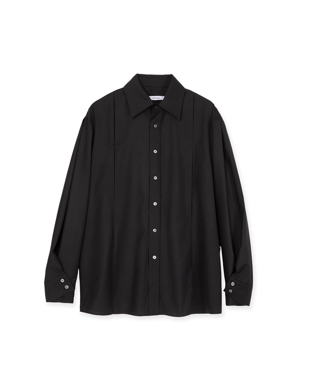 WOOL BLEND INVERTED PLEAT TAILORED SHIRTS-BLACK