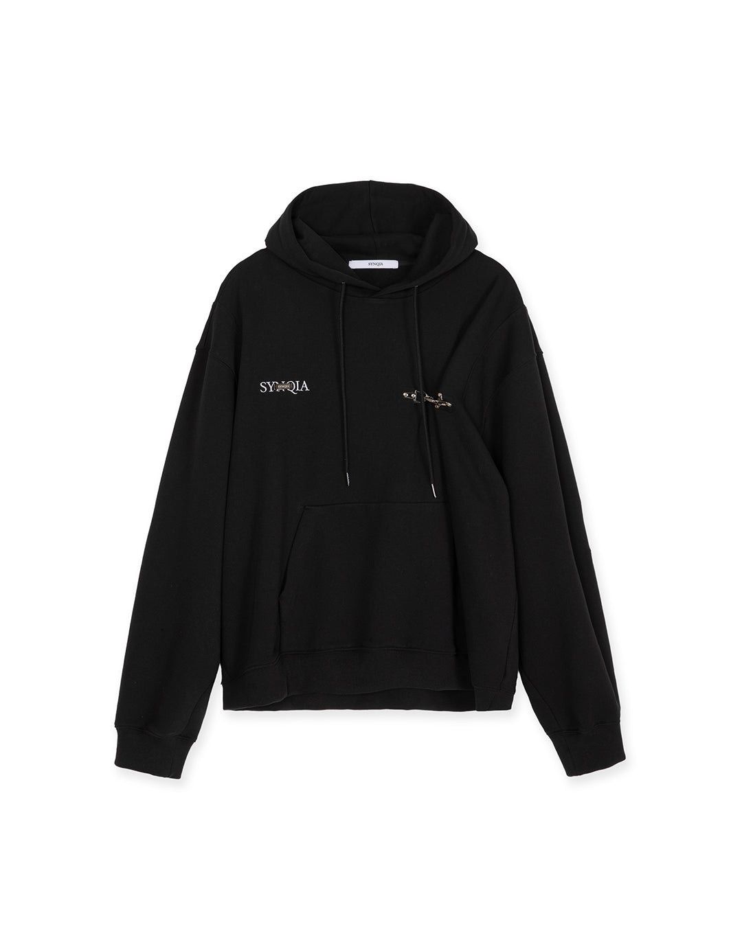FIREMAN CLASP UNBALANCED HOODIE -BLACK
