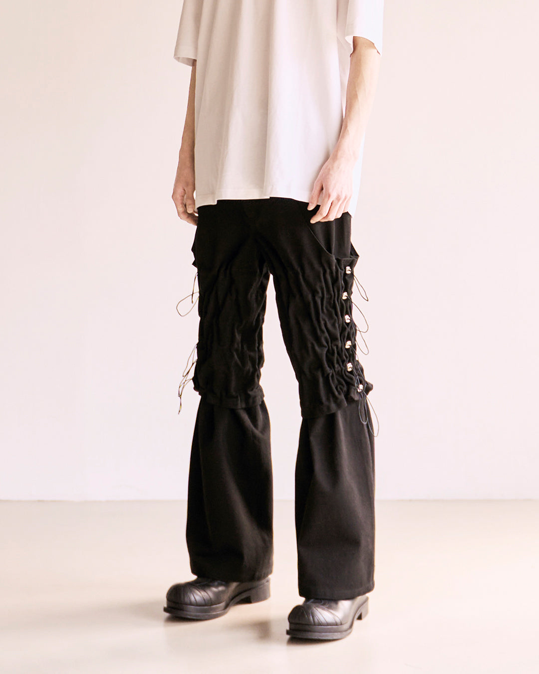 Flare Variant Layered Wide Cotton Pants_Black