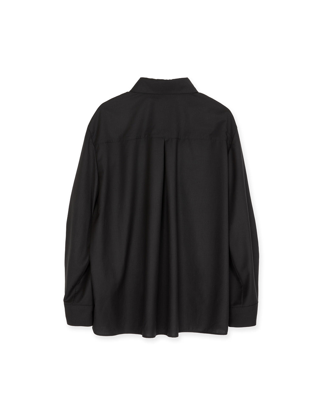 WOOL BLEND INVERTED PLEAT TAILORED SHIRTS-BLACK