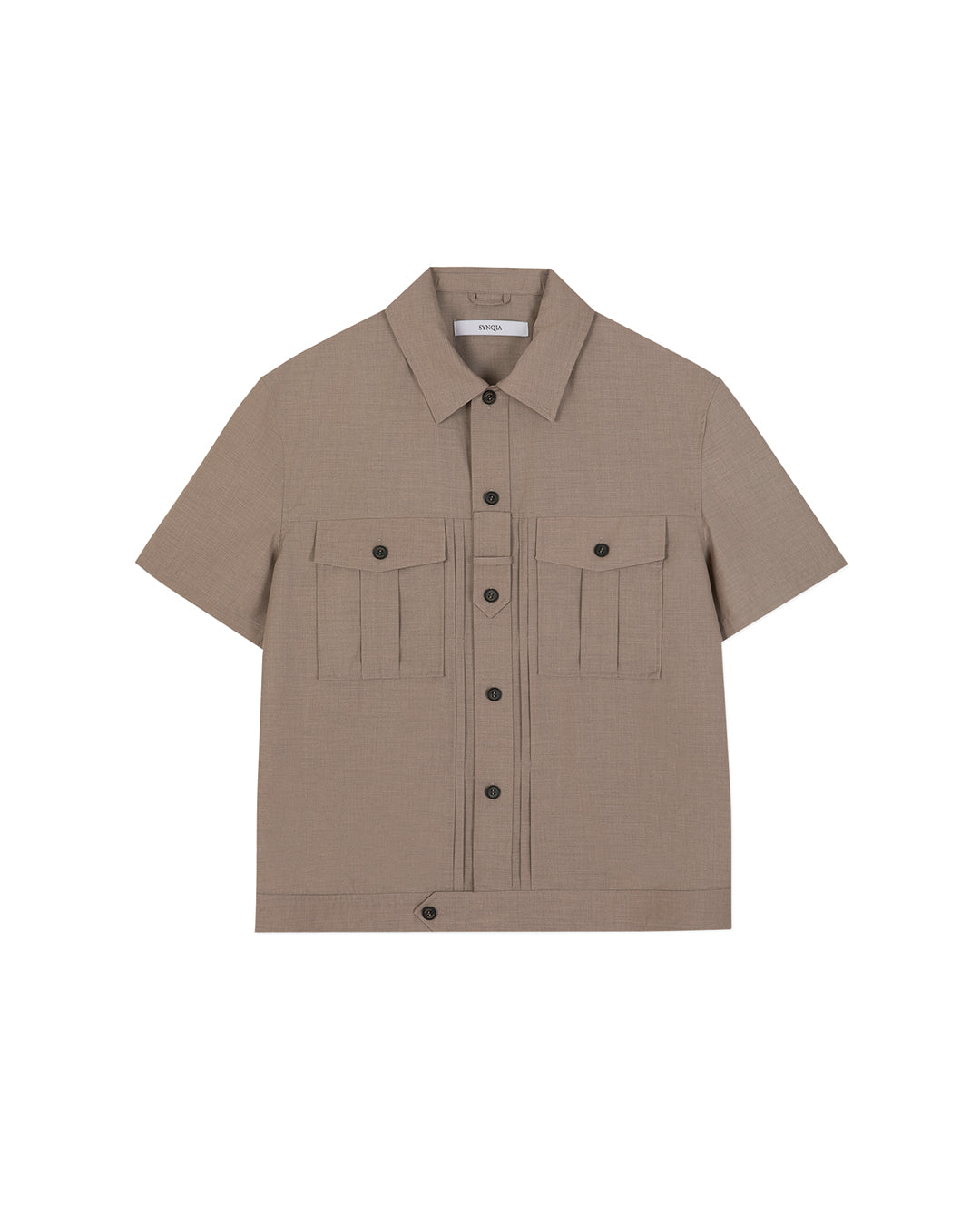 UTILITY PIN-TUCK HALF SLEEVE SHIRTS  BROWN