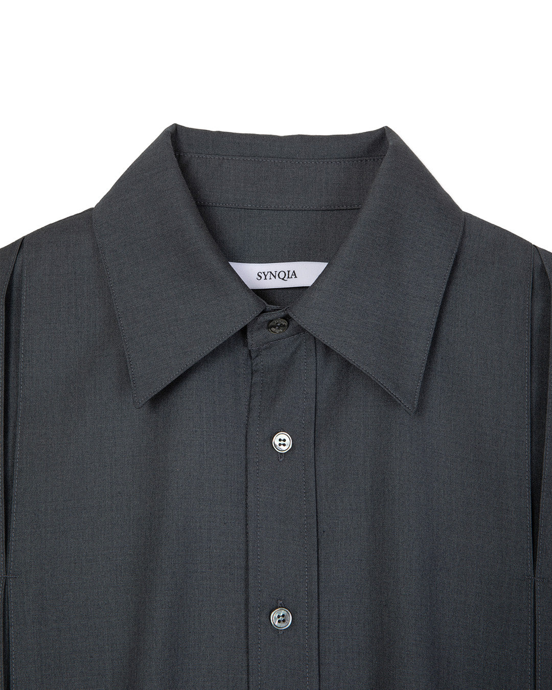 WOOL BLEND INVERTED PLEAT TAILORED SHIRTS -CHARCOAL