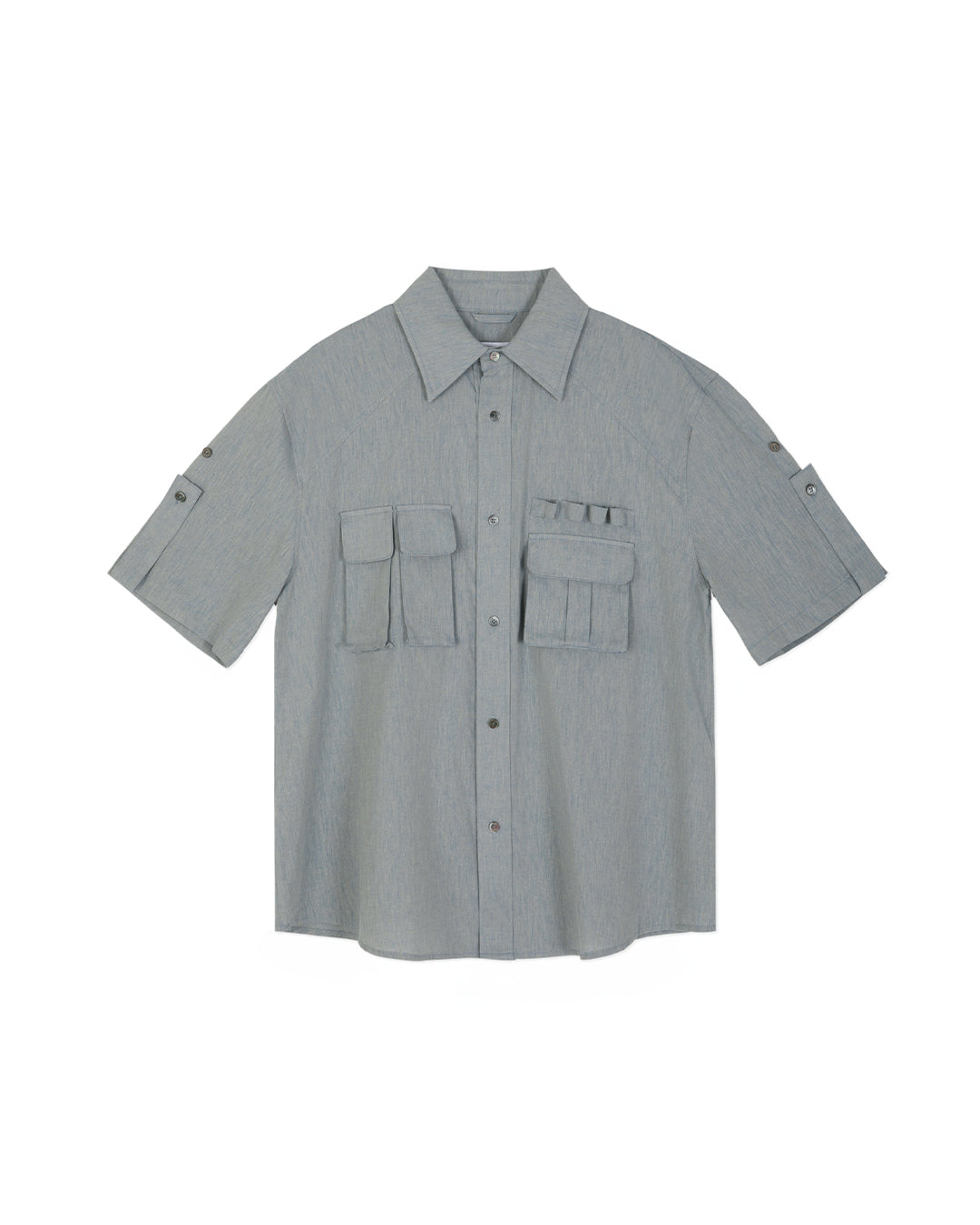 MULTI POCKET UTILITY HALF SLEEVE SHIRTS-BLUE