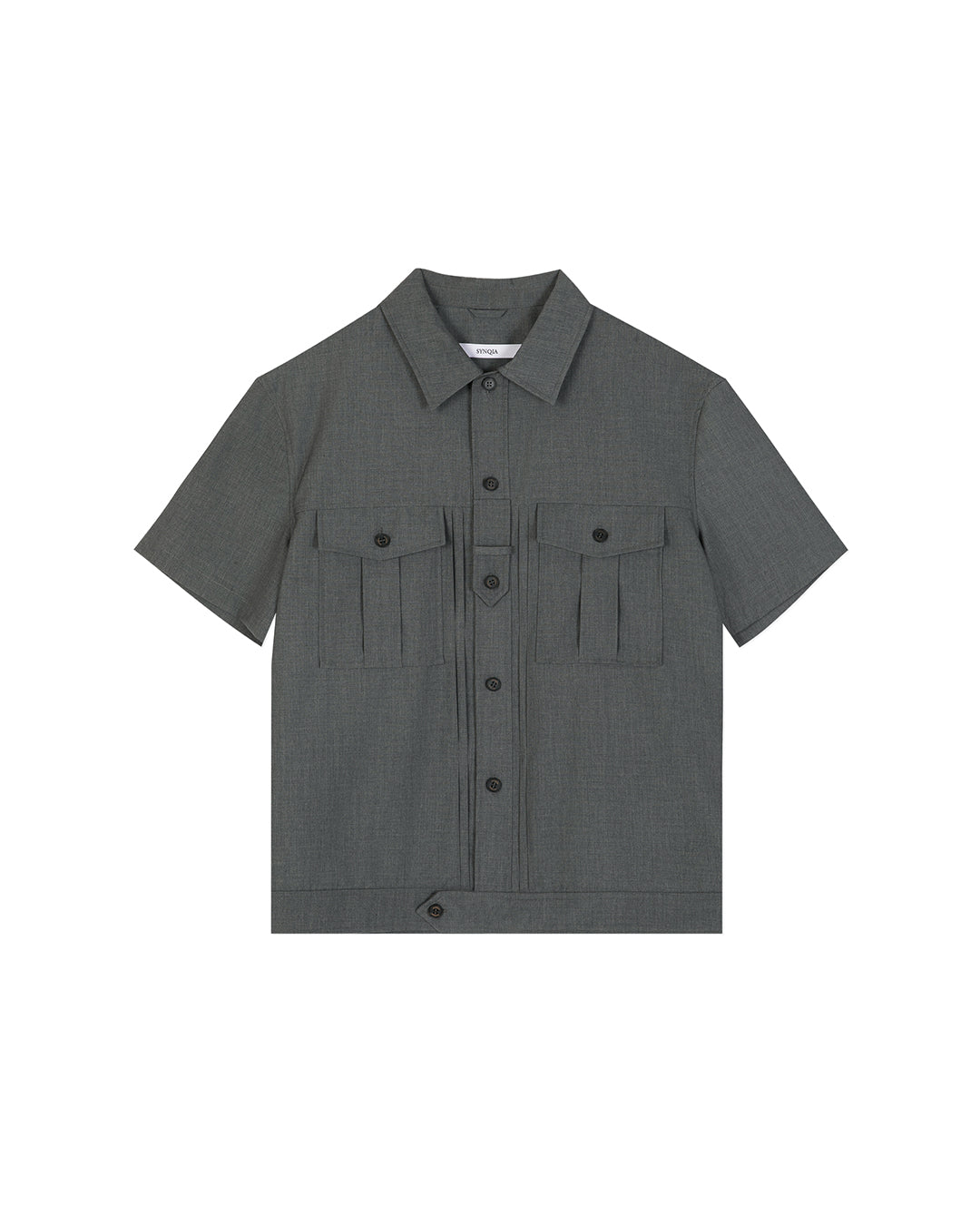 UTILITY PIN-TUCK HALF SLEEVE SHIRTS  -GREY