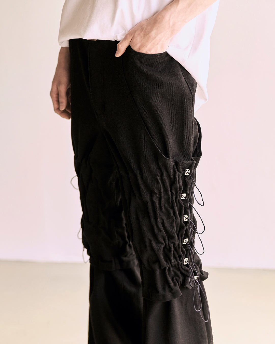 Flare Variant Layered Wide Cotton Pants_Black