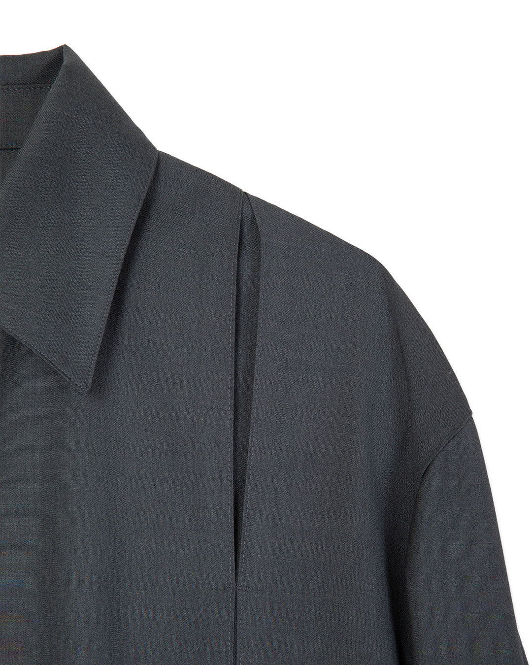 WOOL BLEND INVERTED PLEAT TAILORED SHIRTS -CHARCOAL