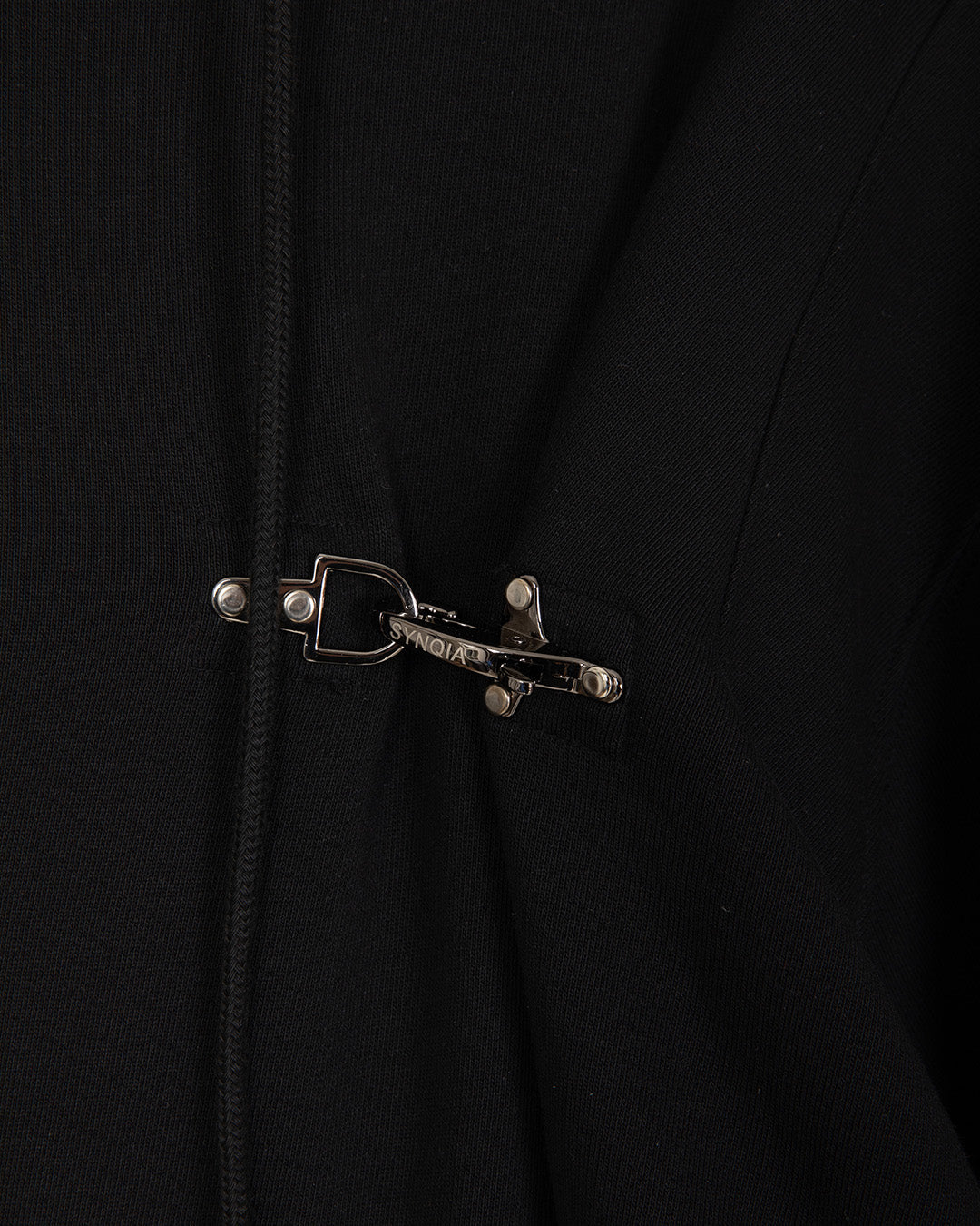 FIREMAN CLASP UNBALANCED HOODIE -BLACK