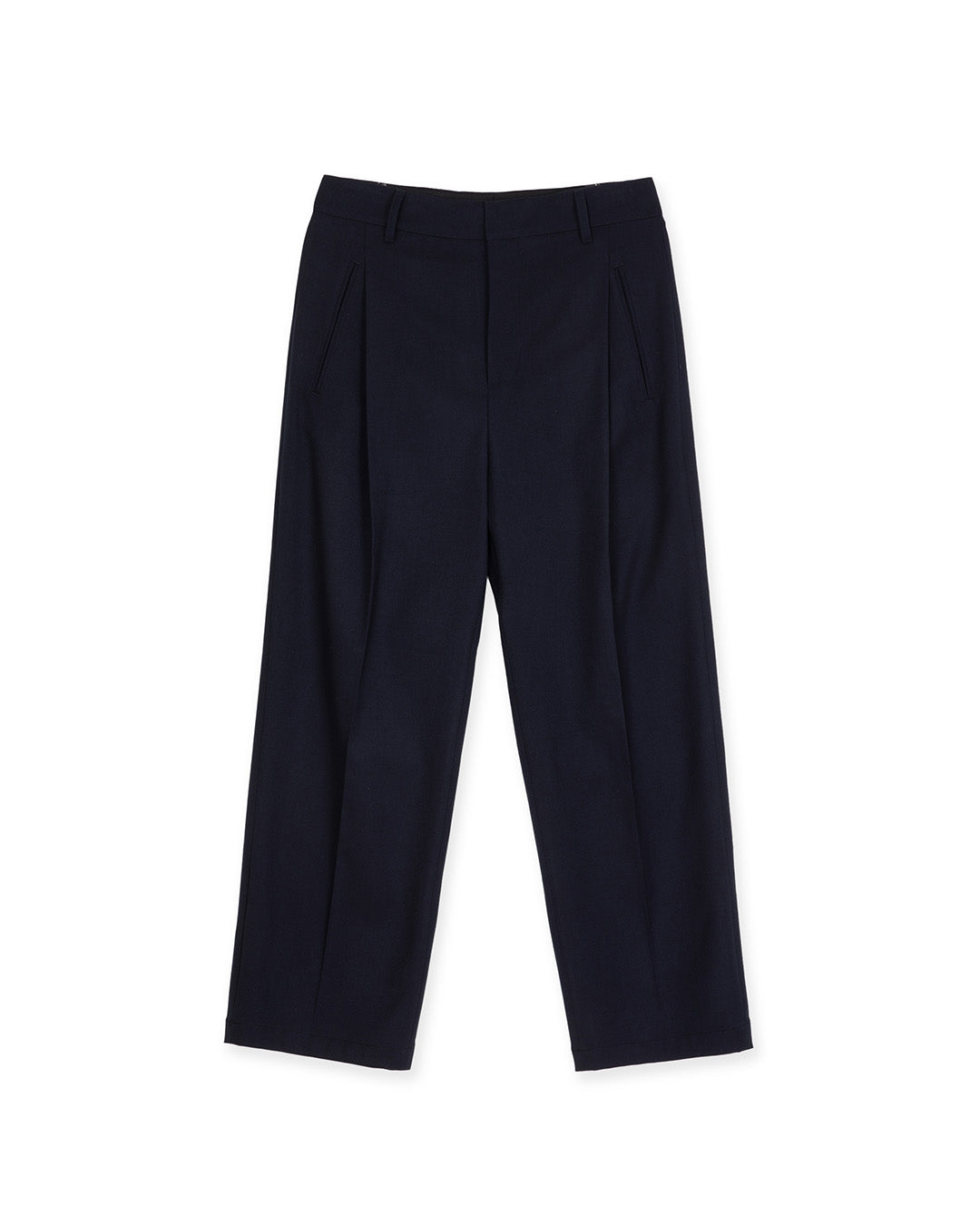 ASYMMETRIC PLEAT BELTED TROUSER -NAVY