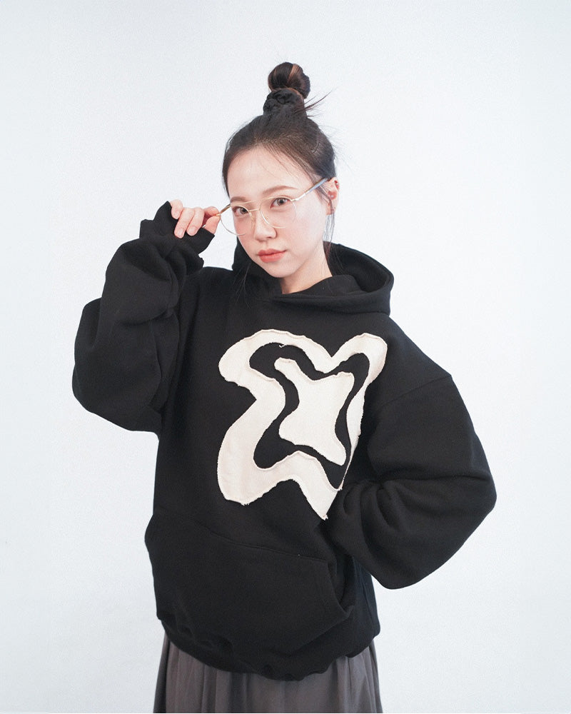 COTOW logo applique hoodie -BLACK