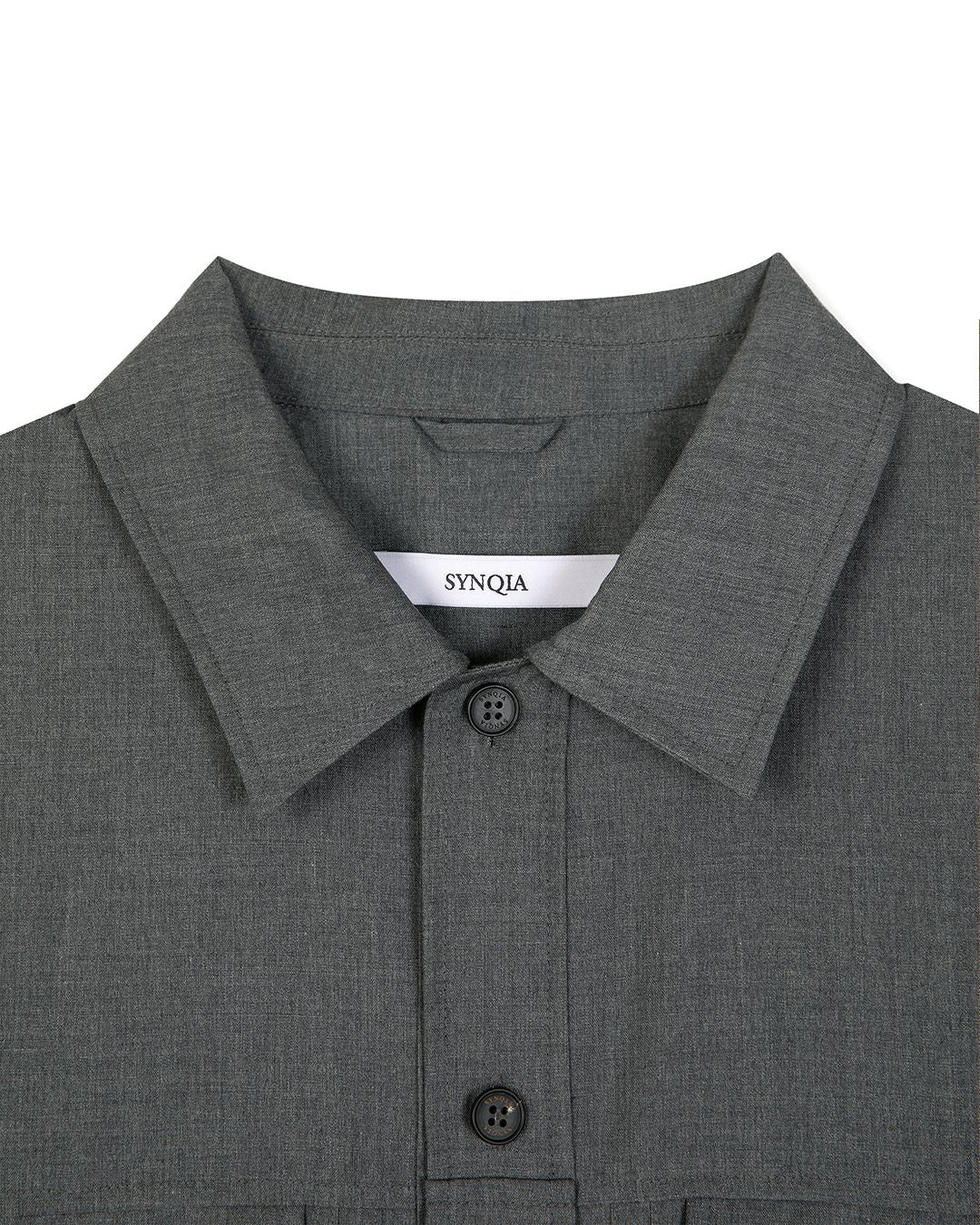 UTILITY PIN-TUCK HALF SLEEVE SHIRTS  -GREY