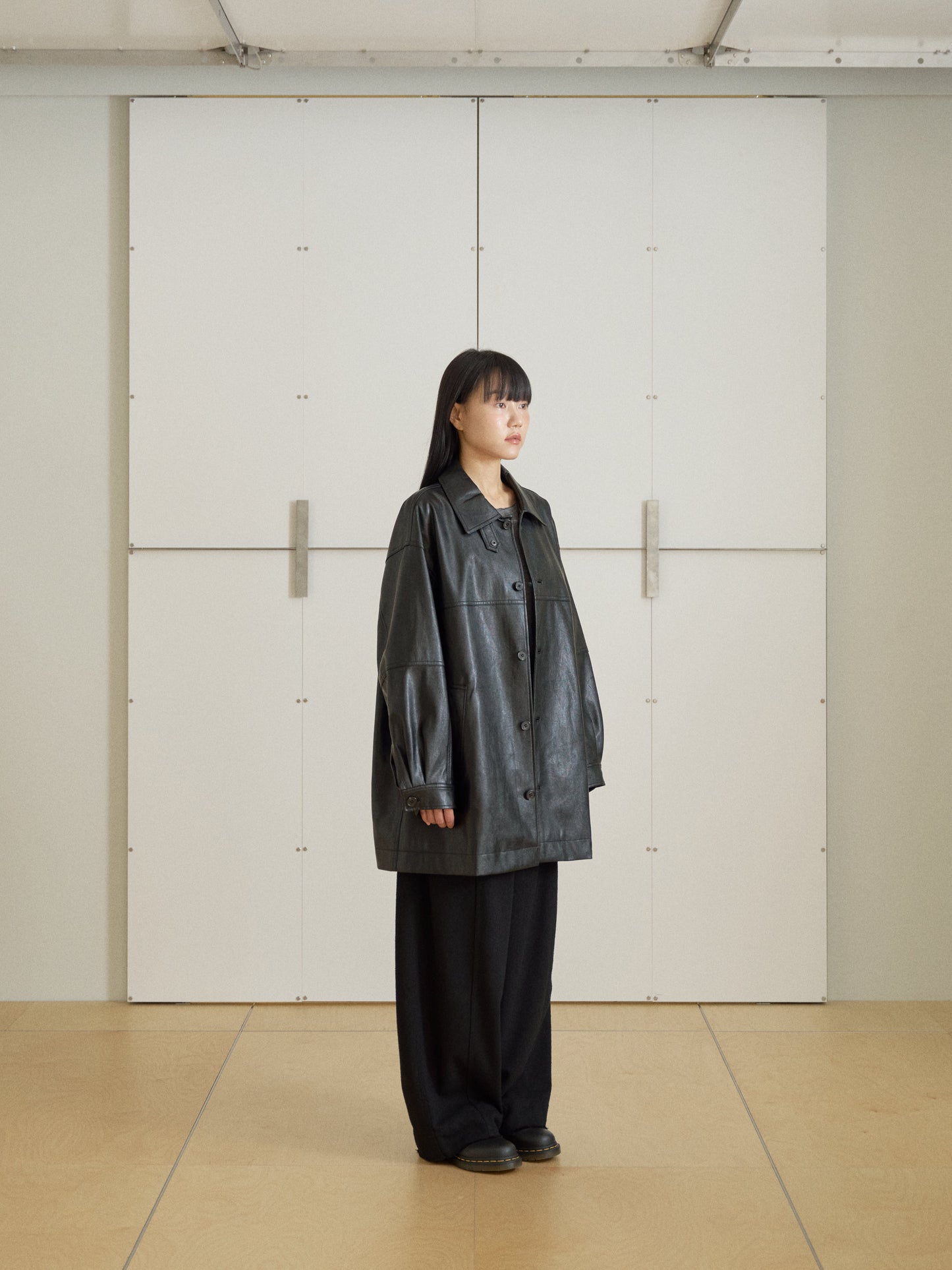 Standard Leather Half Coat – Black