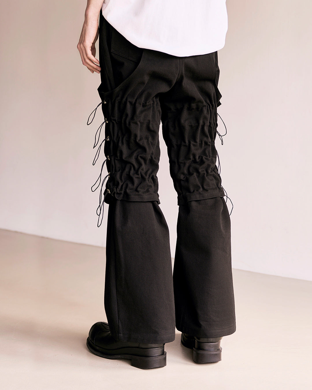 Flare Variant Layered Wide Cotton Pants_Black