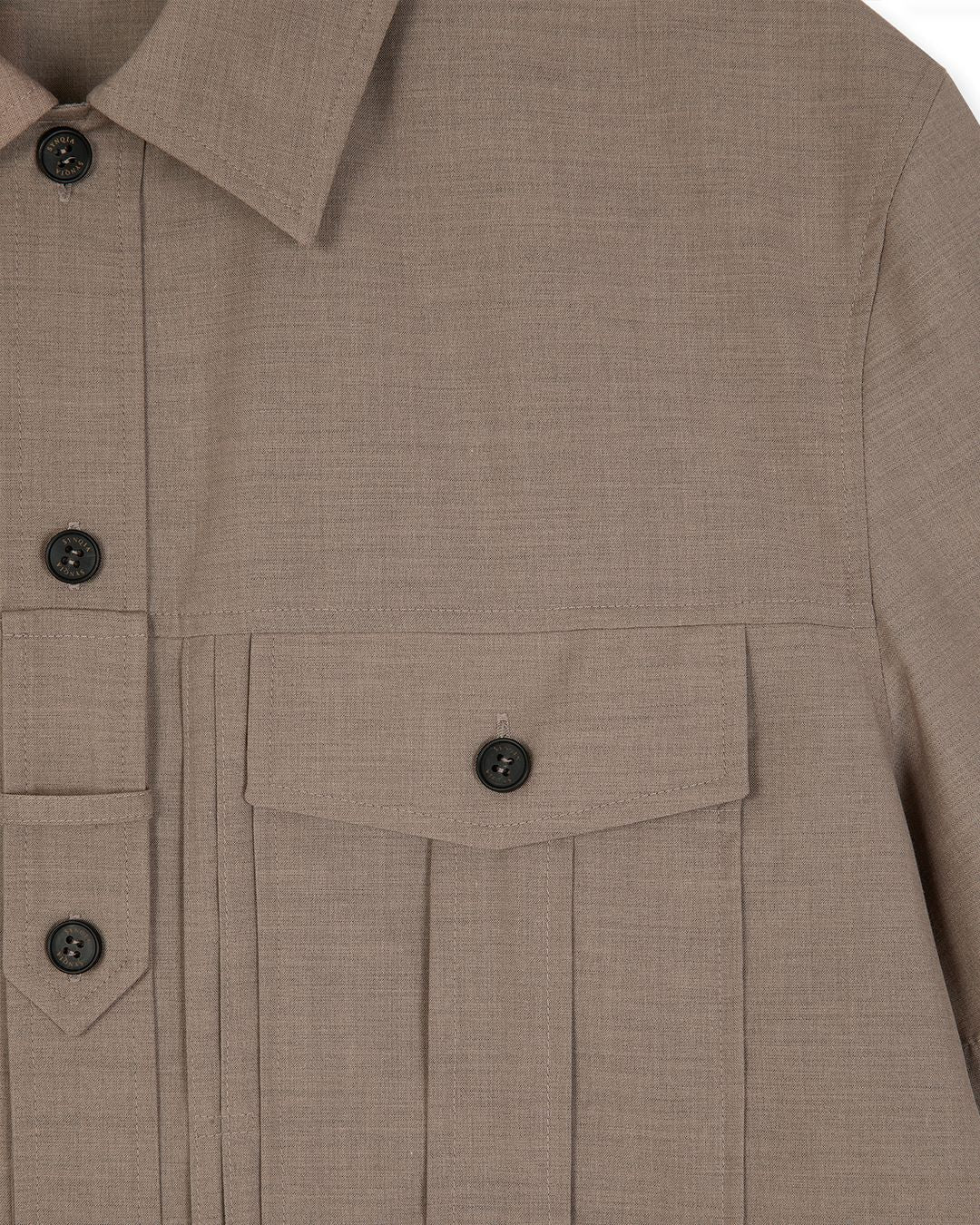UTILITY PIN-TUCK HALF SLEEVE SHIRTS  BROWN