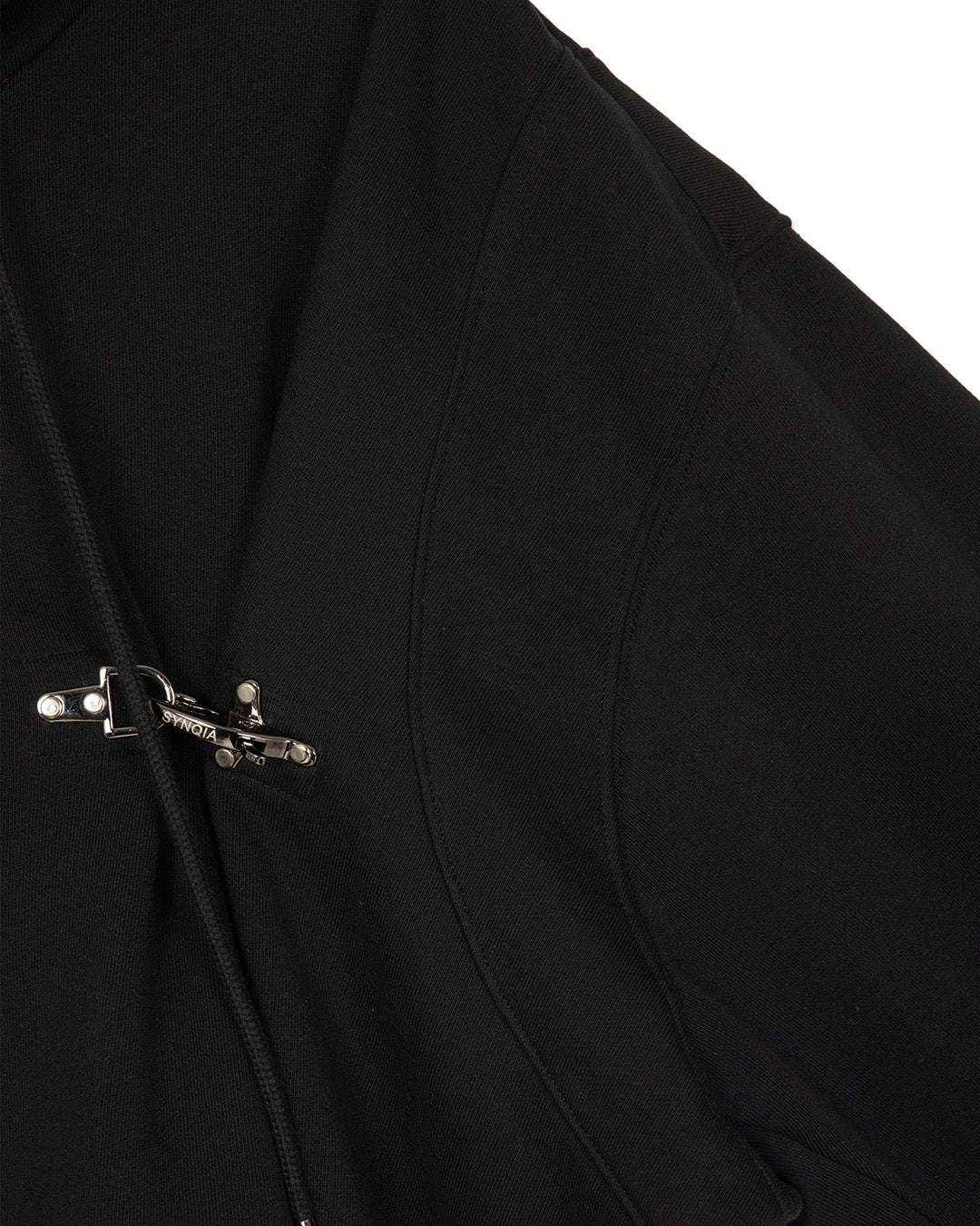 FIREMAN CLASP UNBALANCED HOODIE -BLACK