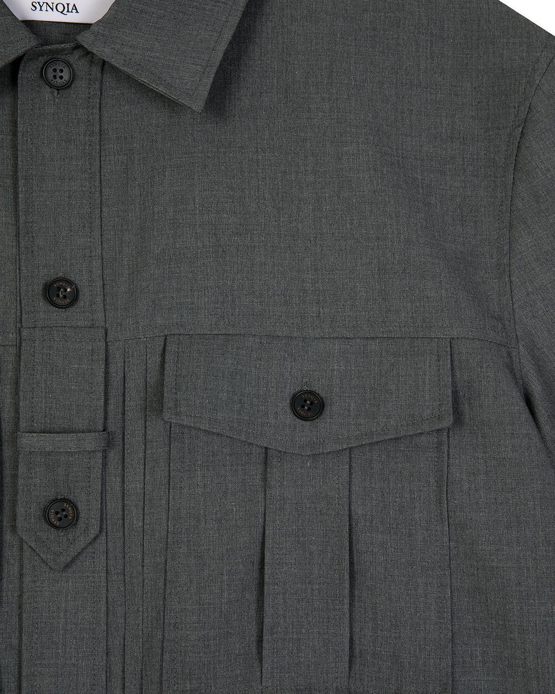 UTILITY PIN-TUCK HALF SLEEVE SHIRTS  -GREY