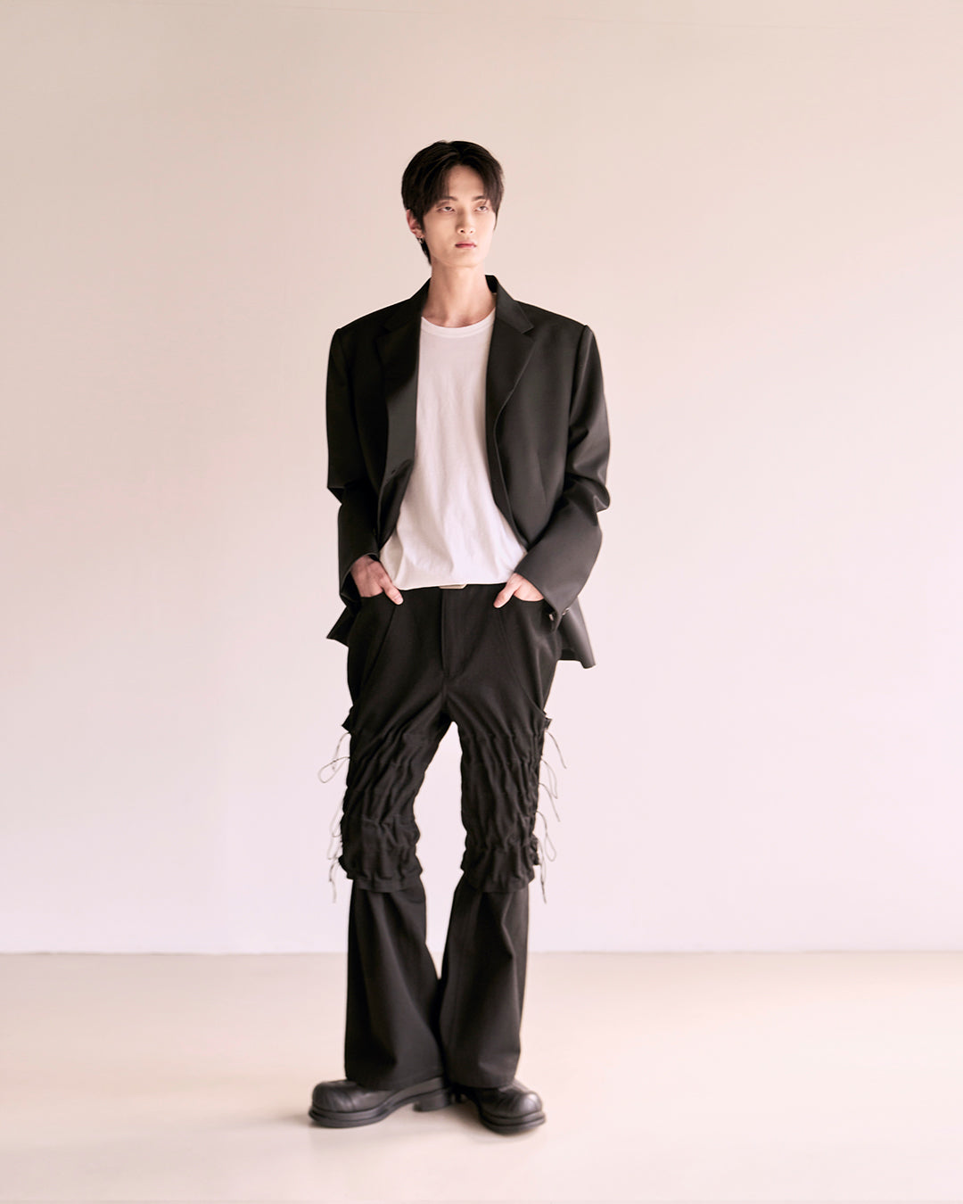 Flare Variant Layered Wide Cotton Pants_Black