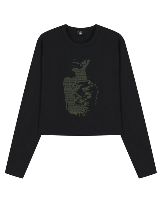 Scripted Face Crop Long Sleeve_Black