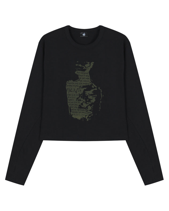 Scripted Face Crop Long Sleeve_Black