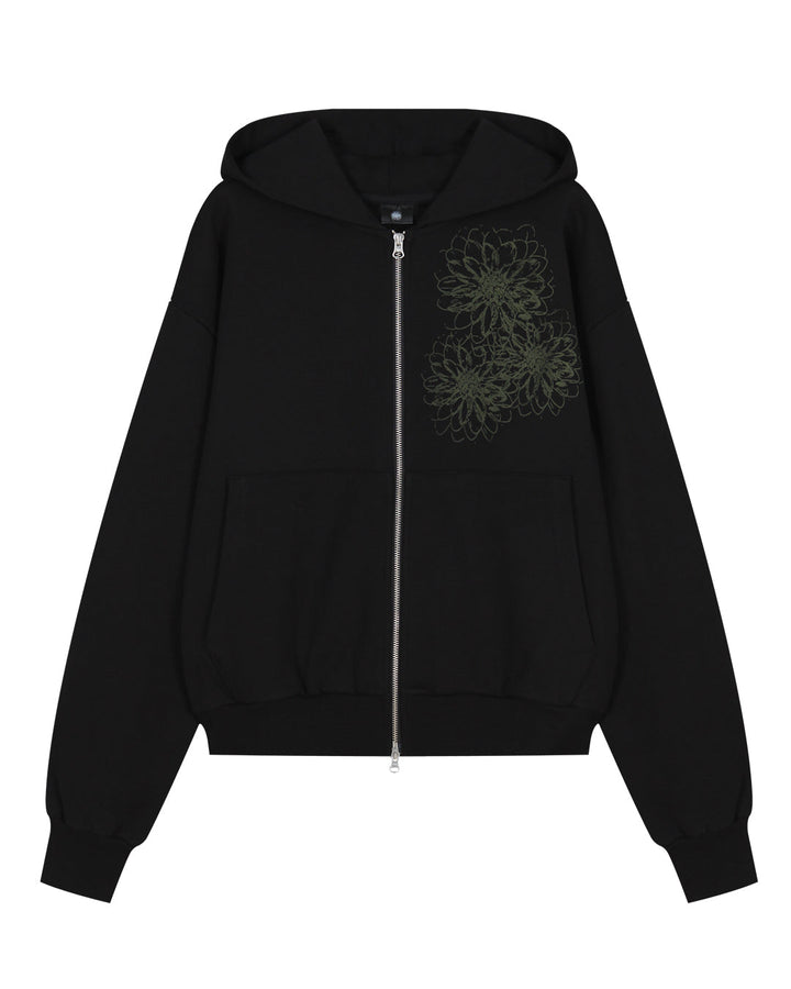Trinity Flower Crop Hoodie Zip-up_Black