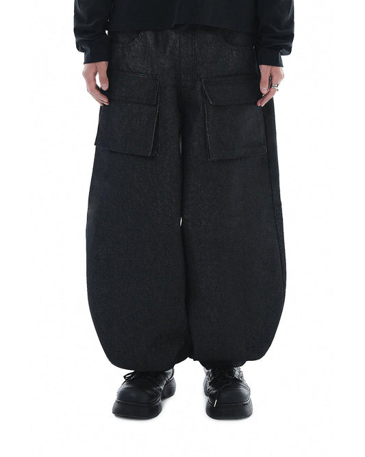 Balloon Pocket Non-fade Denim Pants_Black