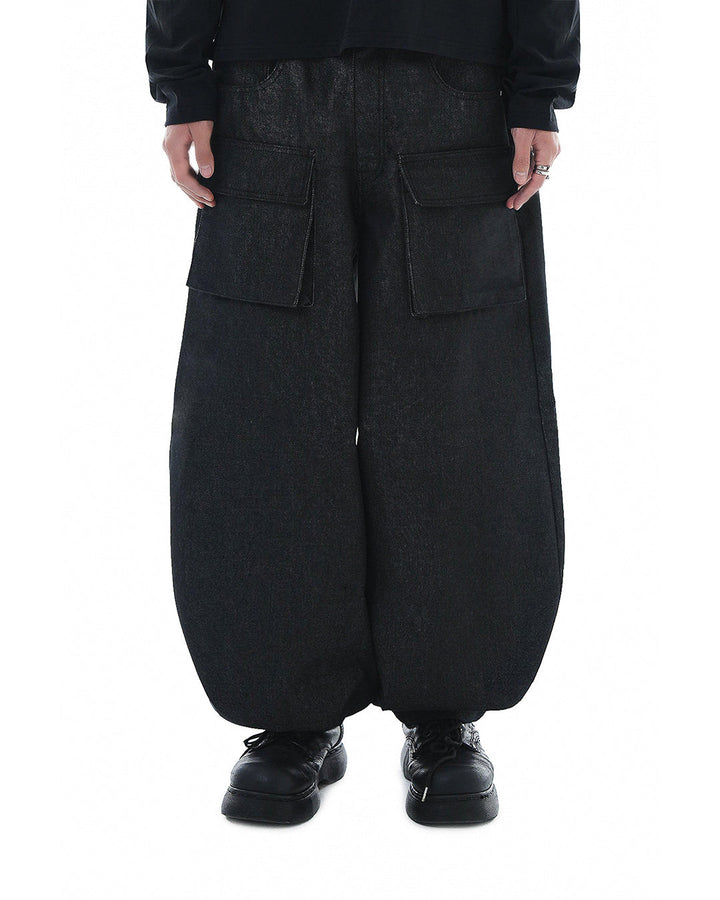 Balloon Pocket Non-fade Denim Pants_Black