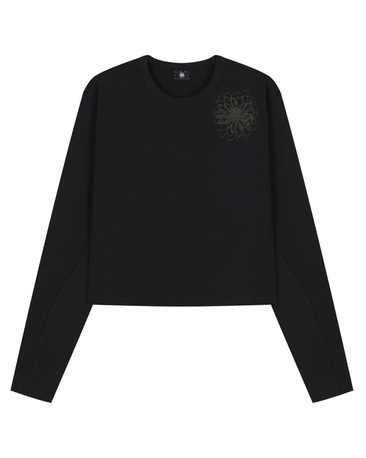 Distorted Flower Crop Long Sleeve_Black