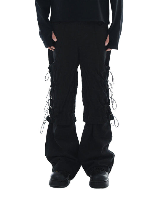 Flare Variant Layered Wide Cotton Pants_Black