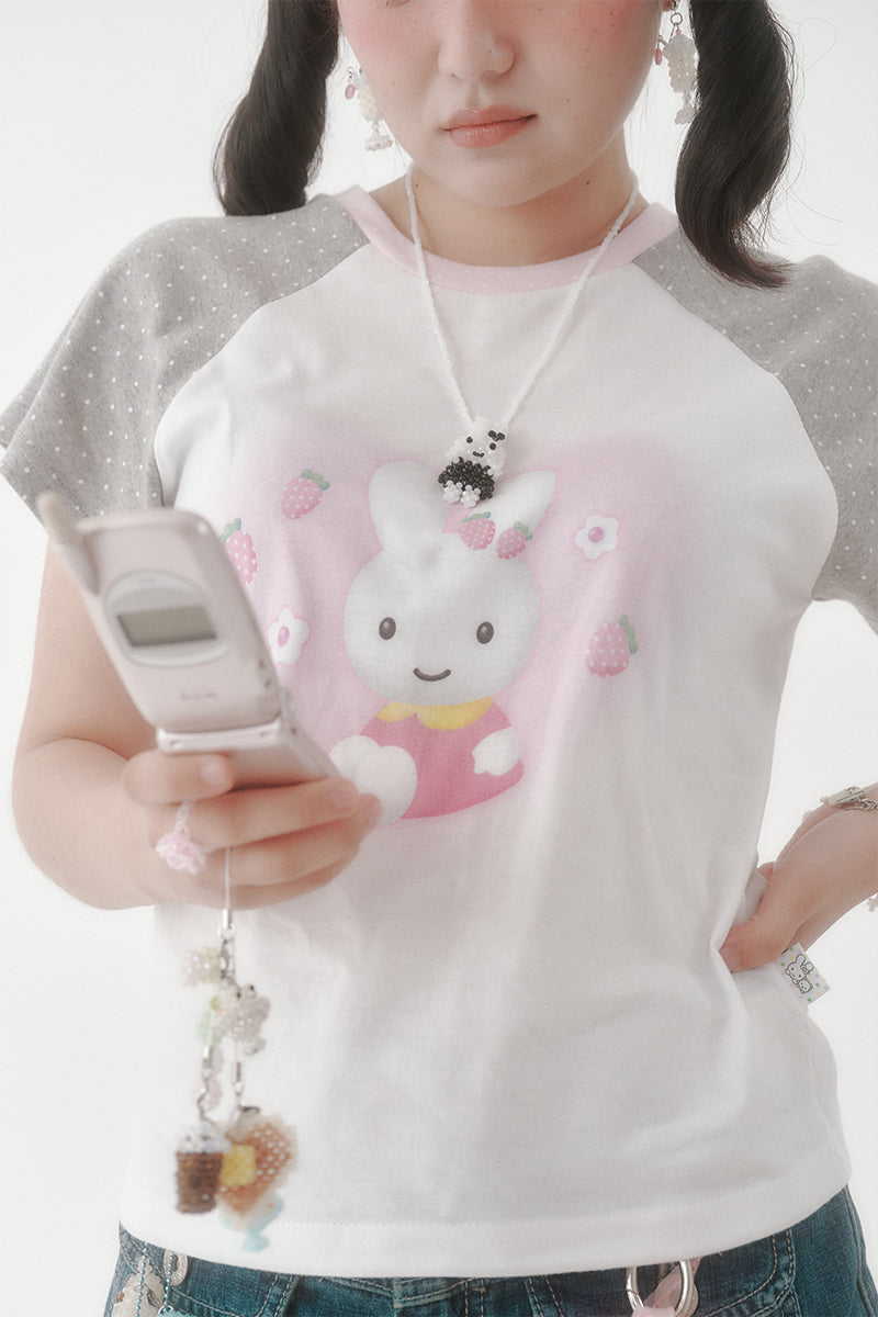 [X YOUNGART] Strawberry Seed Dot KIDDY Raglan T-Shirt