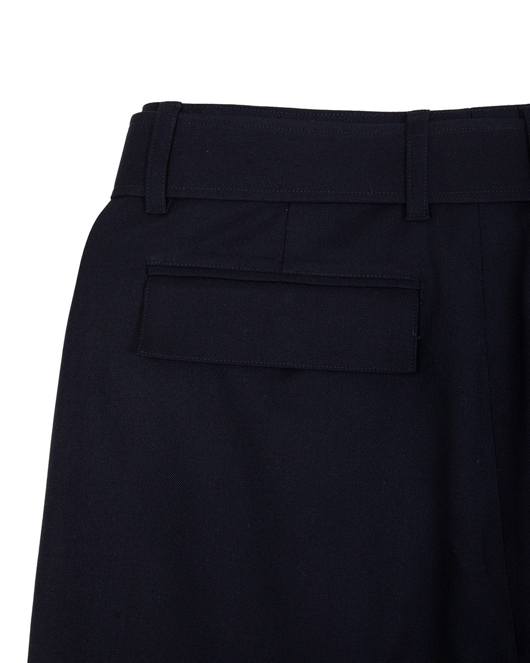 ASYMMETRIC PLEAT BELTED TROUSER -NAVY
