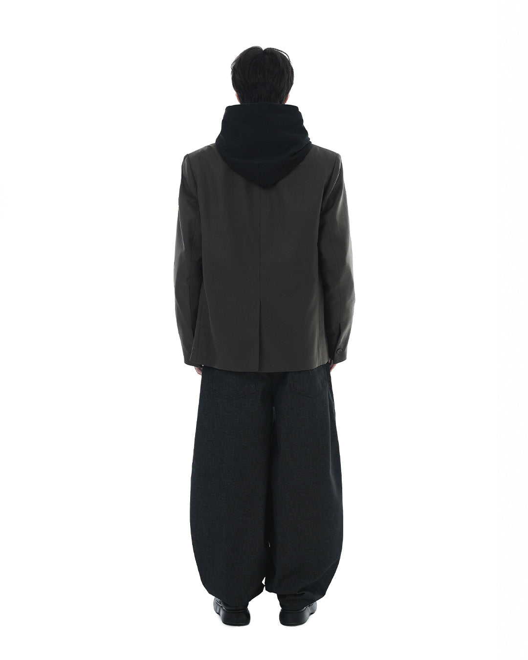 Leather Reveal Sleeve Wool Blazer_Khaki Brown