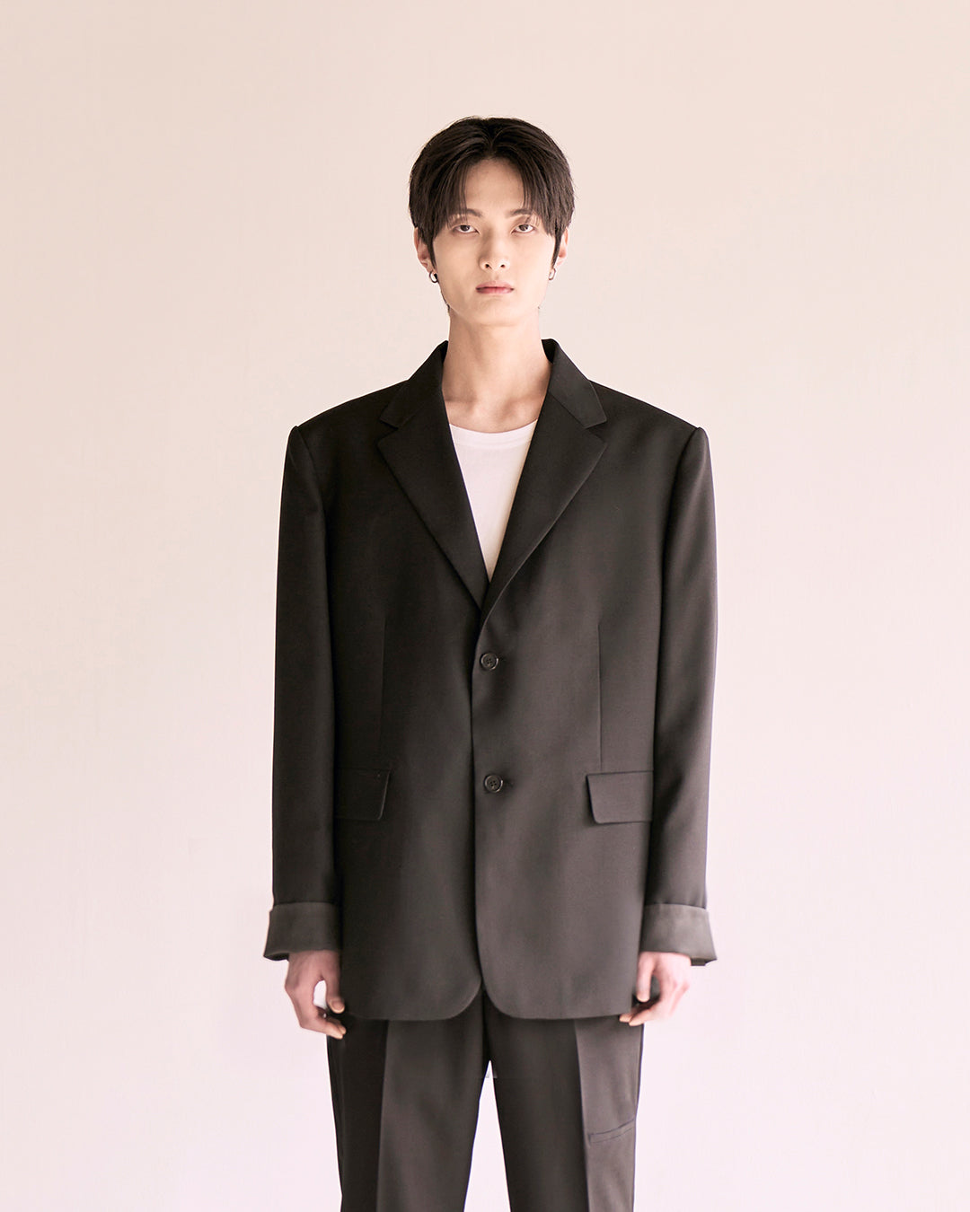 Leather Reveal Sleeve Wool Blazer_Khaki Brown