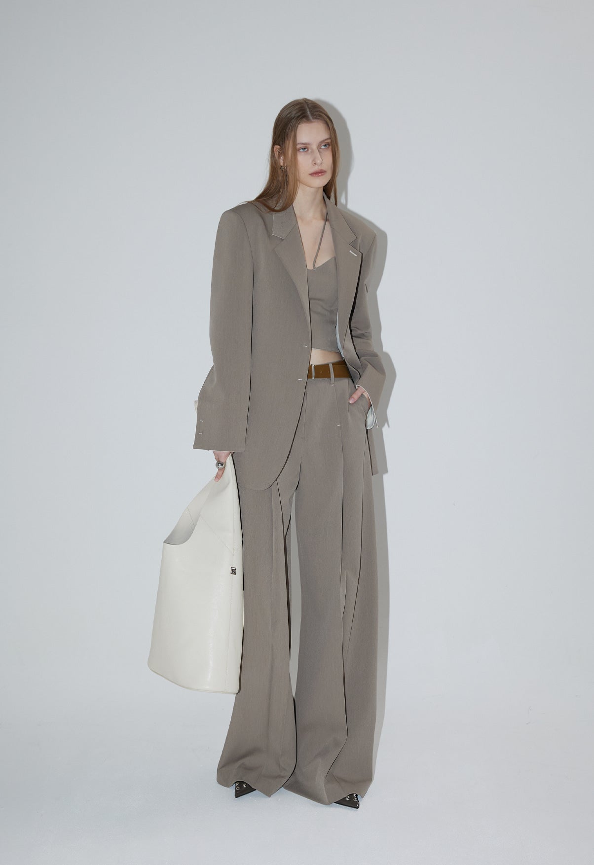 Ava Tailed Oversized Jacket-GRAY